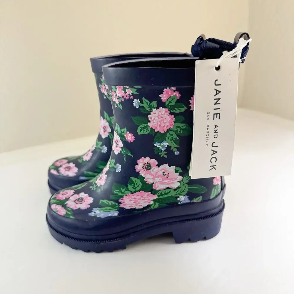 Janie And Jack‎ Rain Boots Toddler Girl Size 4 Floral Navy NWT!